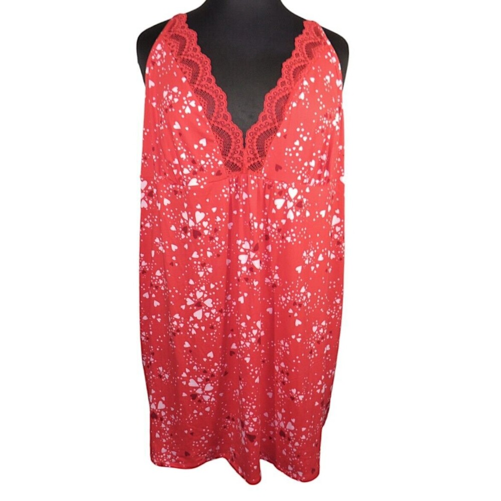 Joyspun Red Heart Print Lace Trimmed Chemise Plus Size 4X 26-28